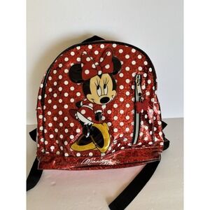Disney Parks Minnie Mouse Backpack Red Polka Dot Glitter‎ Backpack Purse